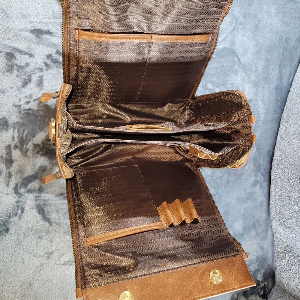 Cobbler Legend Tan Leather Satchel Crossbody Bag‎ Expandable Work Tote Brown